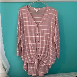 Charming Charlie Striped button down Tee Sz XL